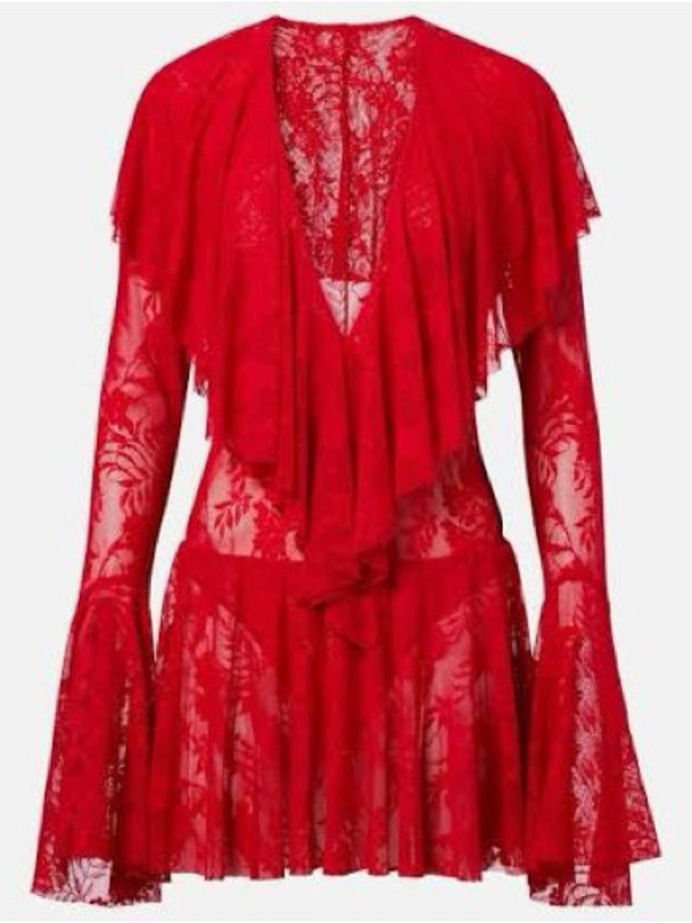 NORMA KAMALI Red
Long Sleeve Deep V Ruffle Mini Dress